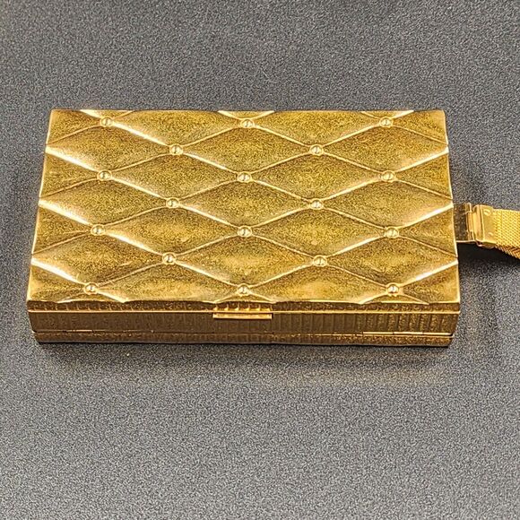 Evans Compact Wristlet Double Sided Gold Quilted Design Mesh Strap Vintage 1940s - Picture 4 of 11
